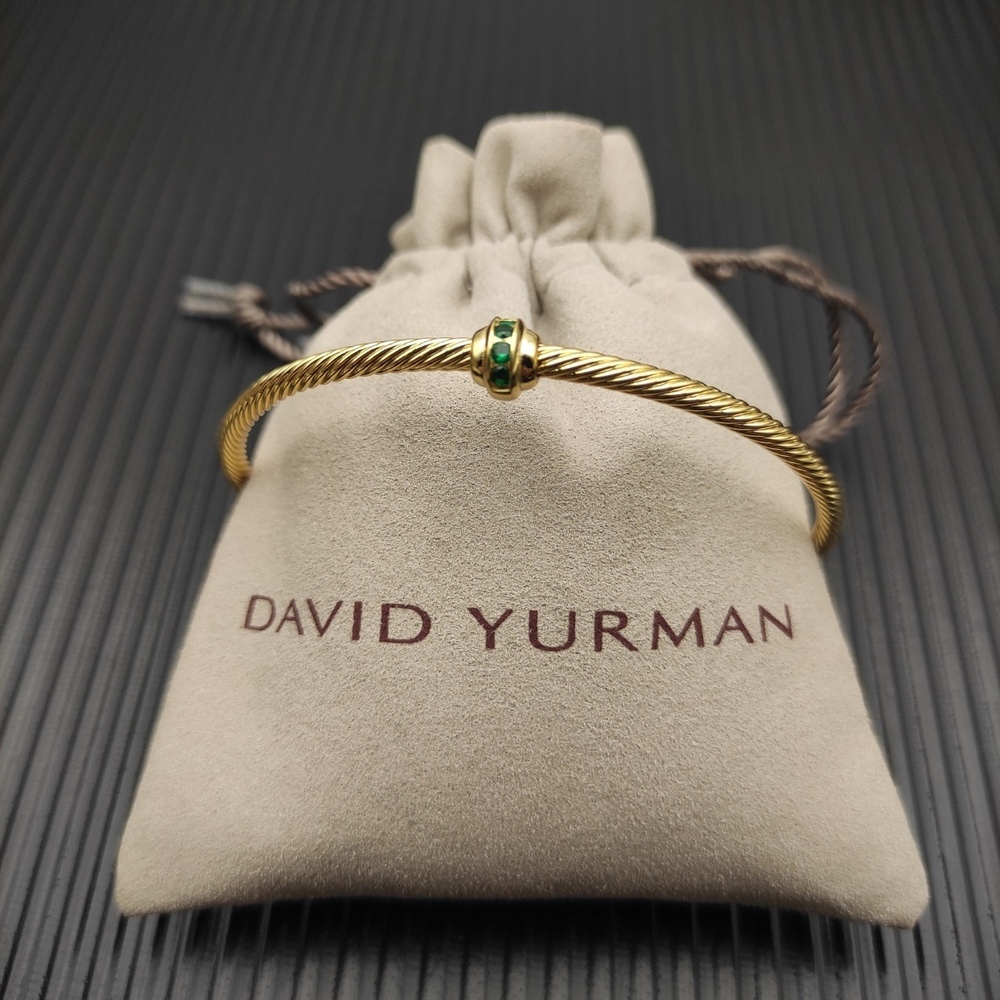 David Yurman Gold 3mm Round Bead Green Diamond bracelet
